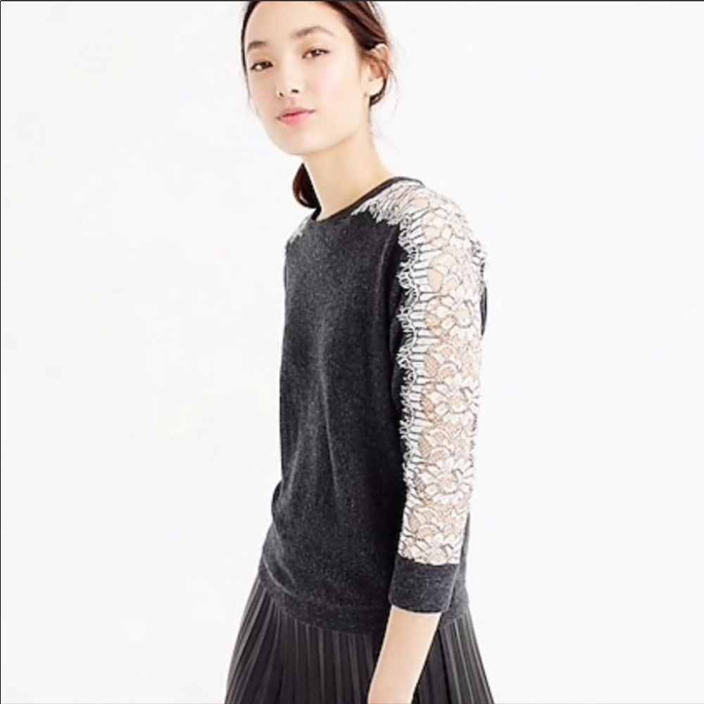 J. Crew wool crewneck sweater with lace, small